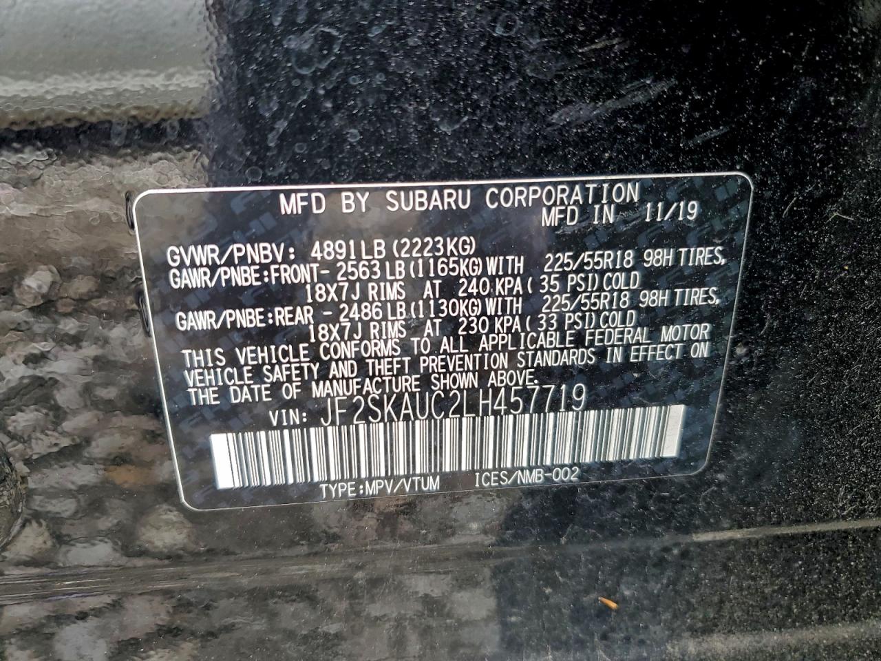 2020 Subaru Forester Limited VIN: JF2SKAUC2LH457719 Lot: 93092815