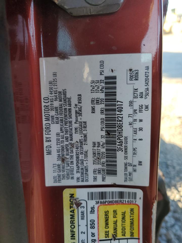 2014 Ford Fusion Se VIN: 3FA6P0HD8ER214017 Lot: 90998915