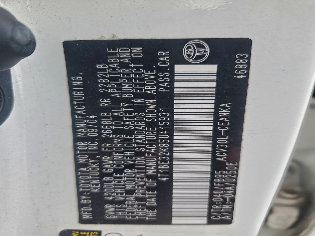 2005 Toyota Camry Le VIN: 4T1BE32K85U415931 Lot: 94390645