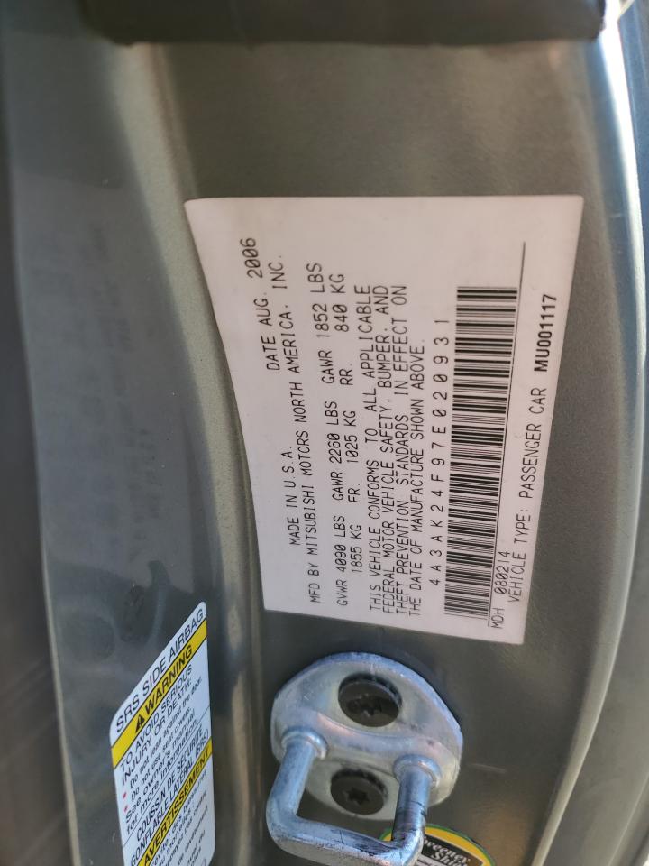 2007 Mitsubishi Eclipse Gs VIN: 4A3AK24F97E020931 Lot: 92672675