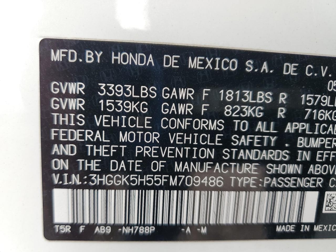 2015 Honda Fit Lx VIN: 3HGGK5H55FM709486 Lot: 93241945