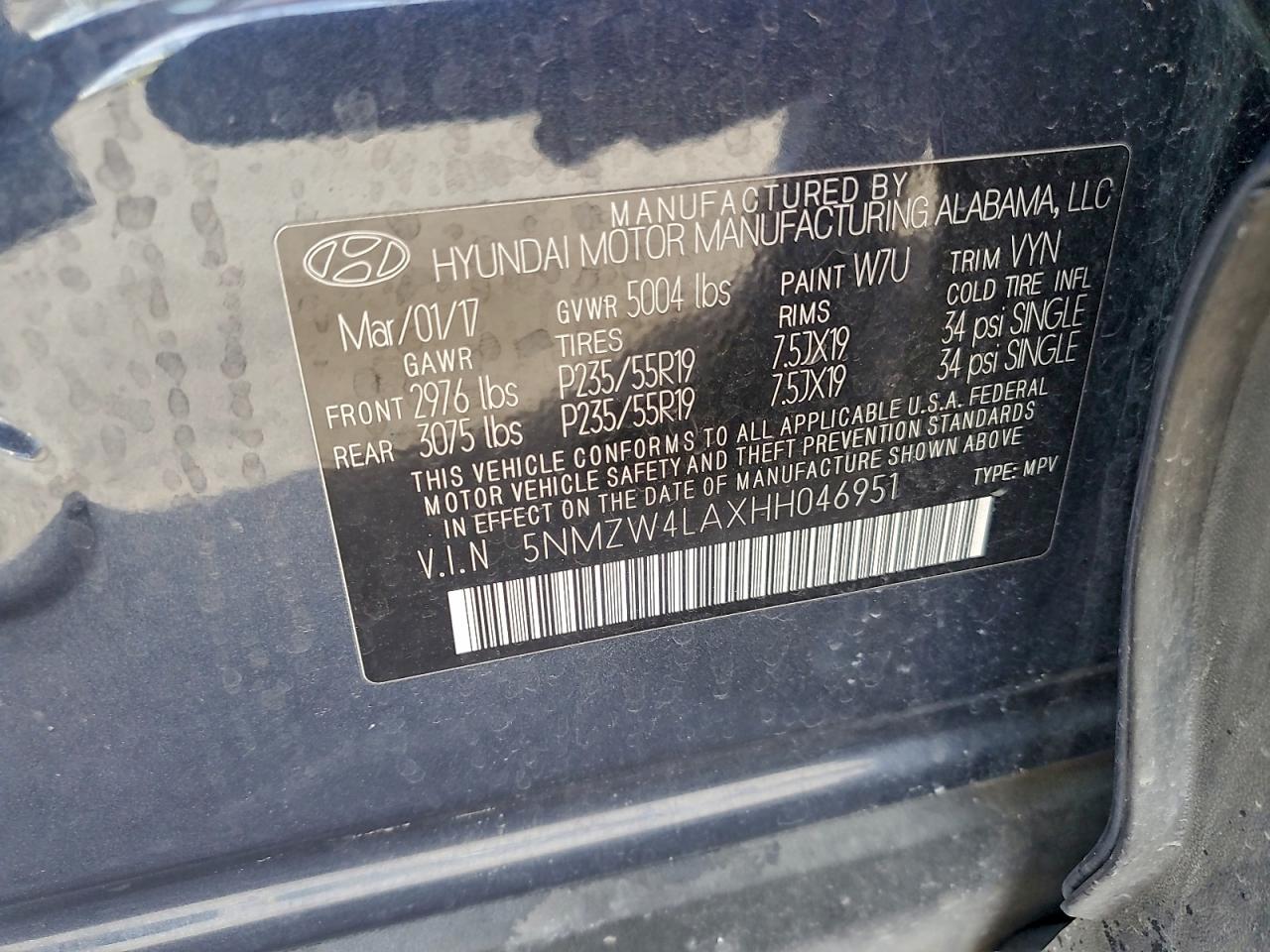 2017 Hyundai Santa Fe Sport VIN: 5NMZW4LAXHH046951 Lot: 94761715