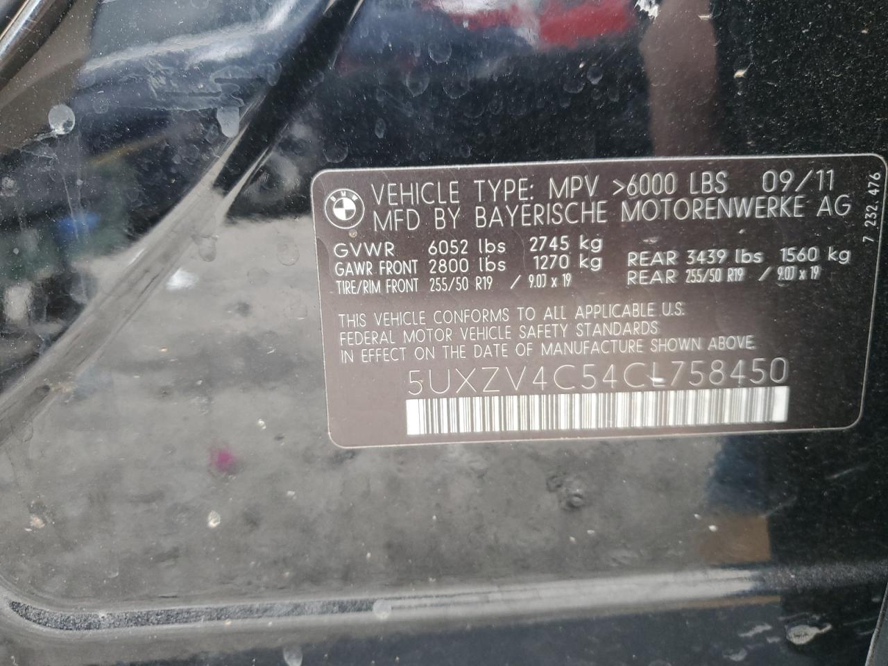 2012 BMW X5 xDrive35I VIN: 5UXZV4C54CL758450 Lot: 91230955