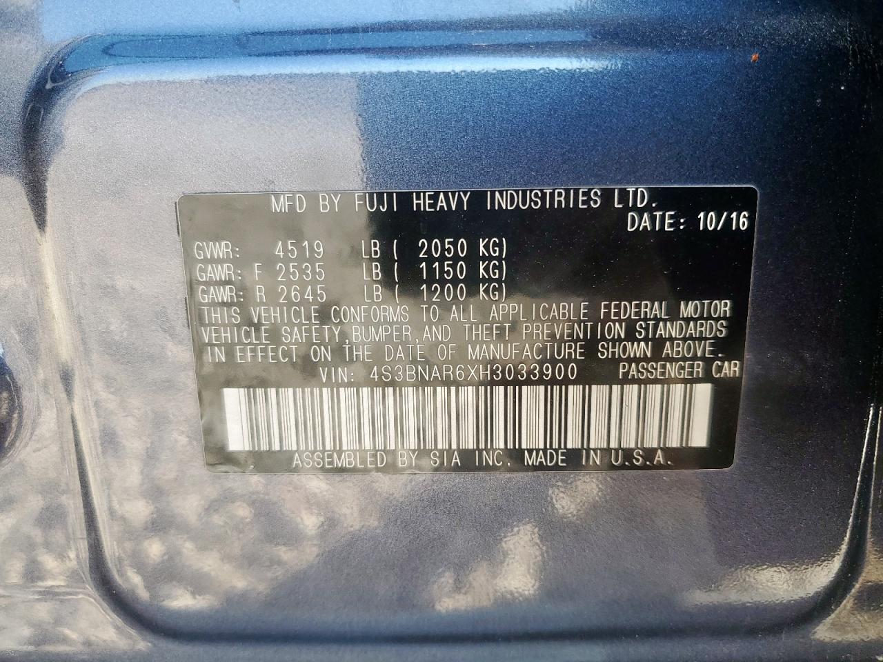 2017 Subaru Legacy Sport VIN: 4S3BNAR6XH3033900 Lot: 91045905