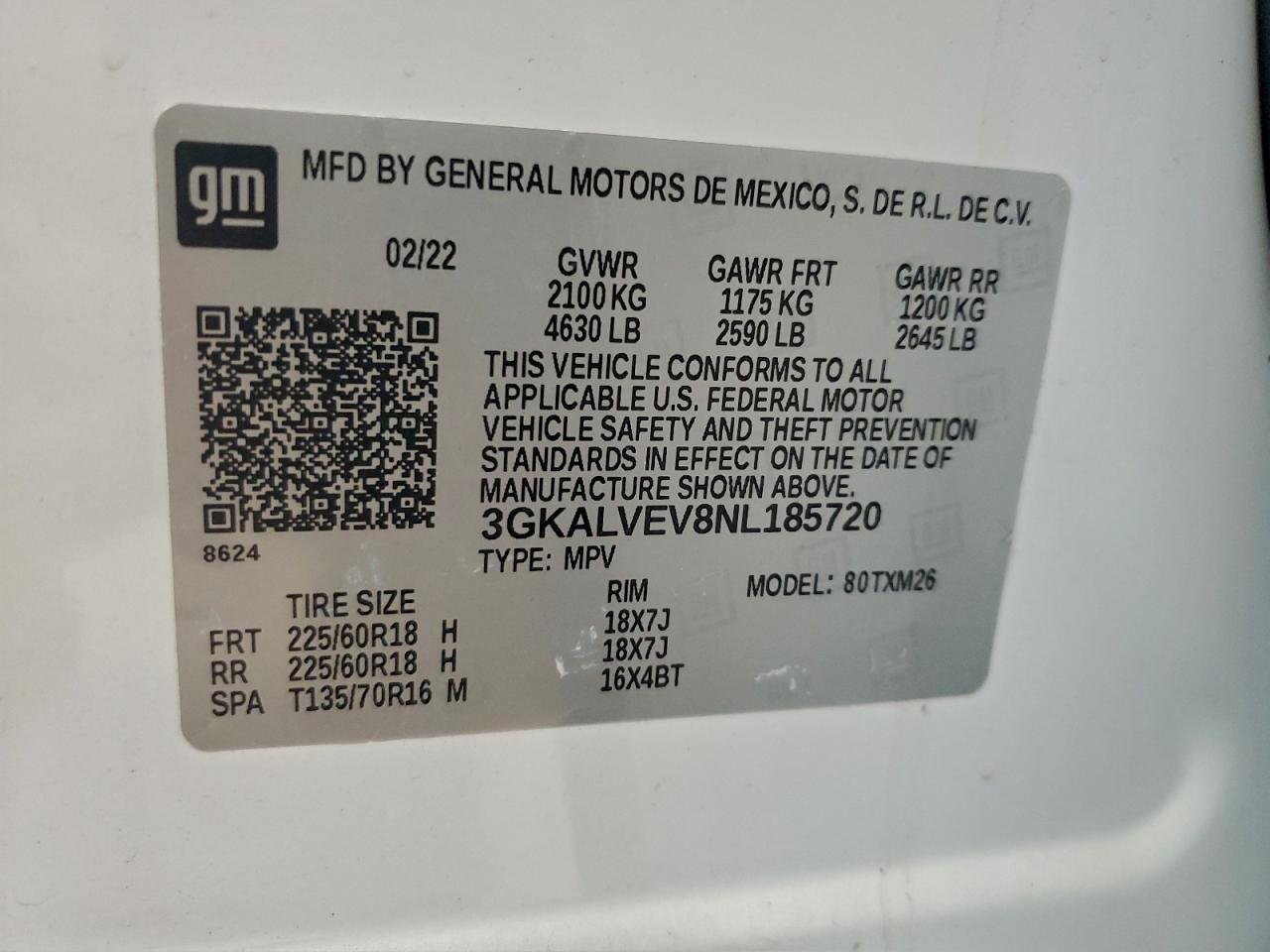 2022 GMC Terrain Slt VIN: 3GKALVEV8NL185720 Lot: 94057035
