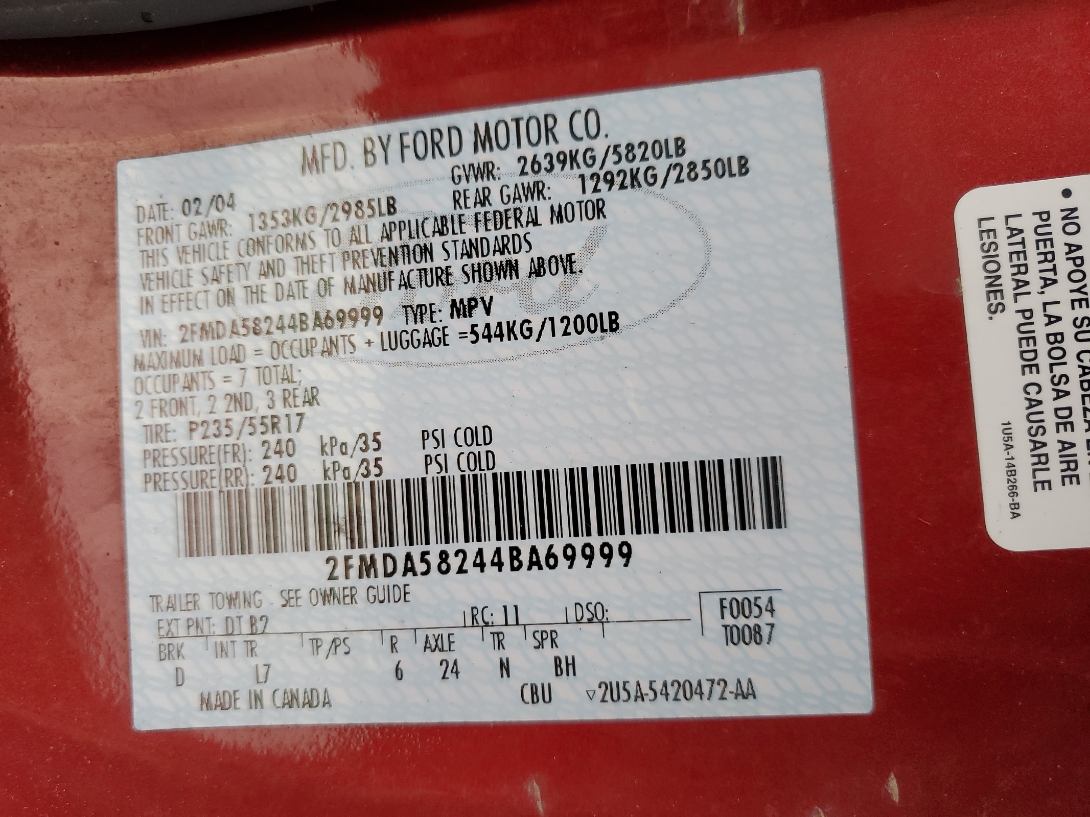 2FMDA58244BA69999 2004 Ford Freestar Limited