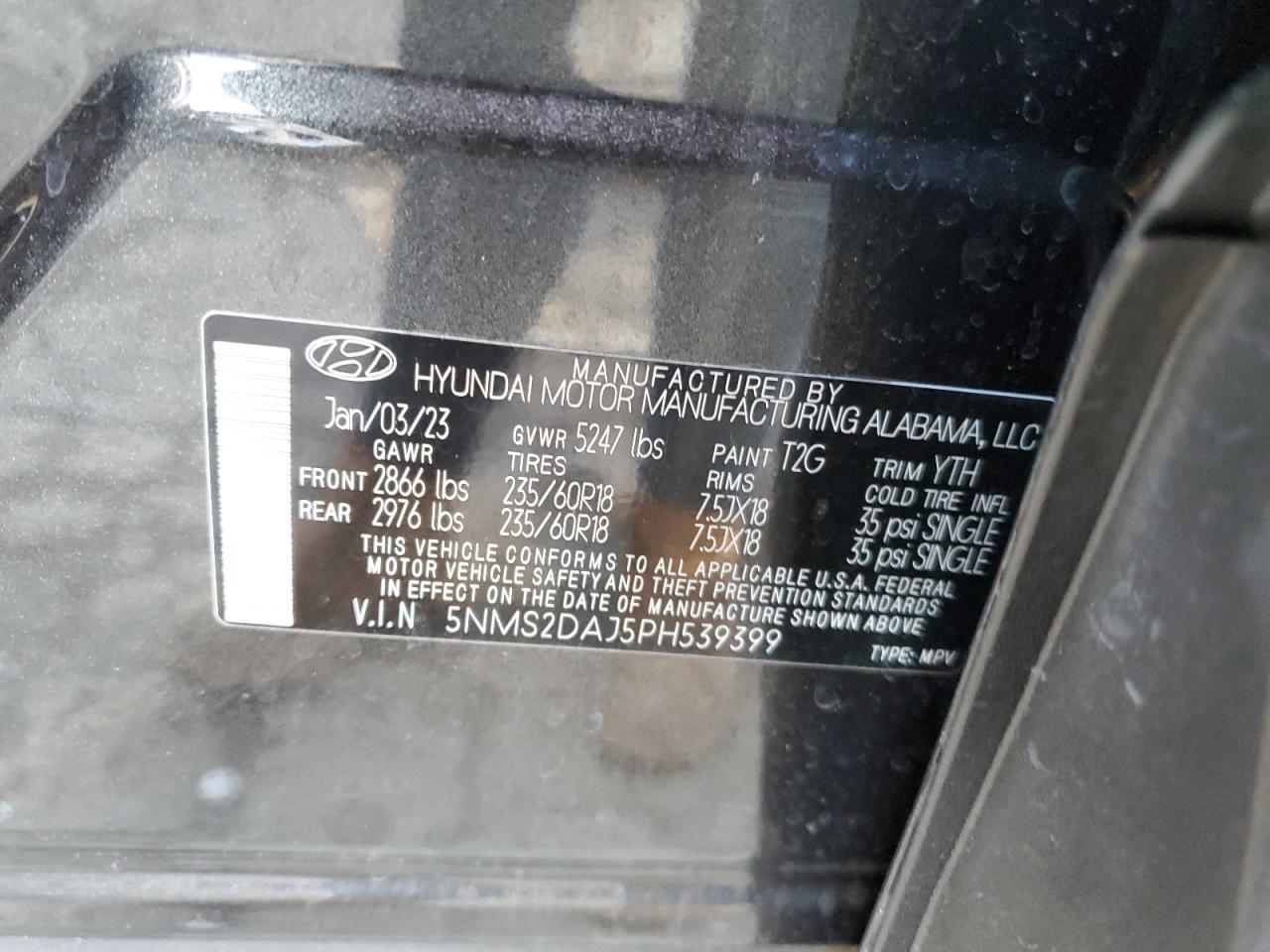 5NMS2DAJ5PH539399 2023 Hyundai Santa Fe Sel