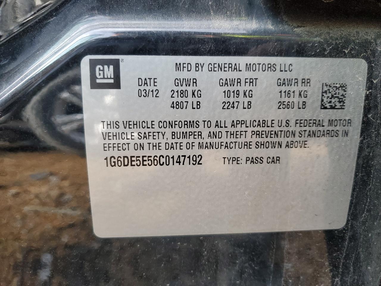 2012 Cadillac Cts Luxury Collection VIN: 1G6DE5E56C0147192 Lot: 82021403