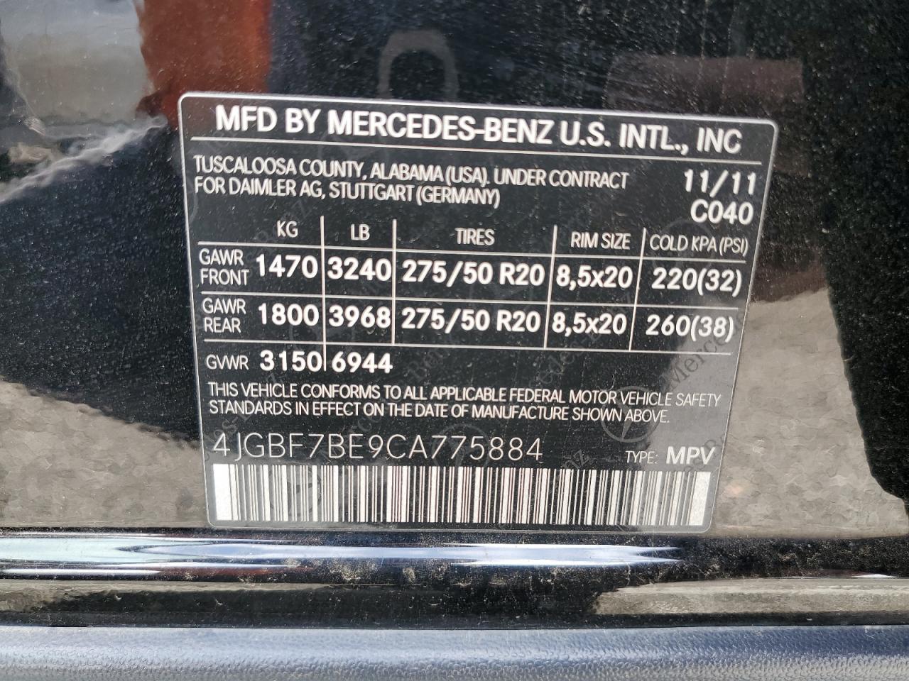 2012 Mercedes-Benz Gl 450 4Matic VIN: 4JGBF7BE9CA775884 Lot: 81447043