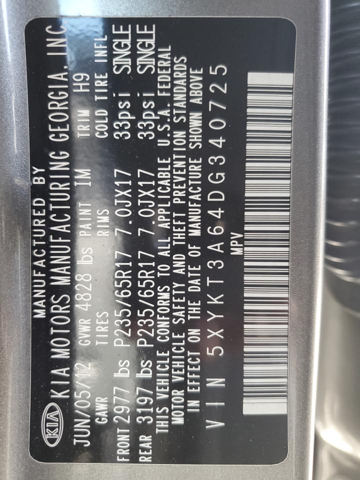 2013 Kia Sorento Lx VIN: 5XYKT3A64DG340725 Lot: 79429413