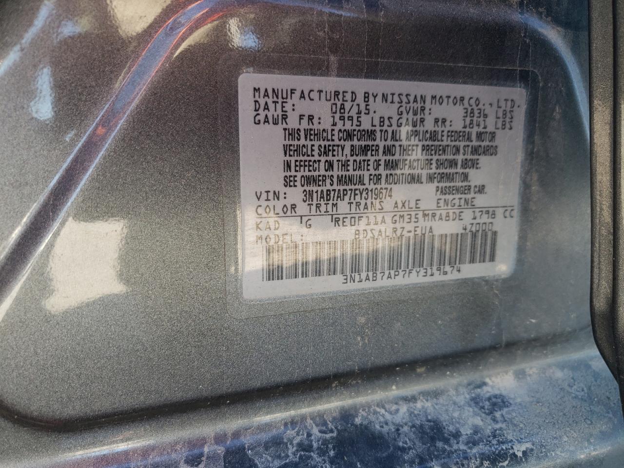 3N1AB7AP7FY319674 2015 Nissan Sentra S