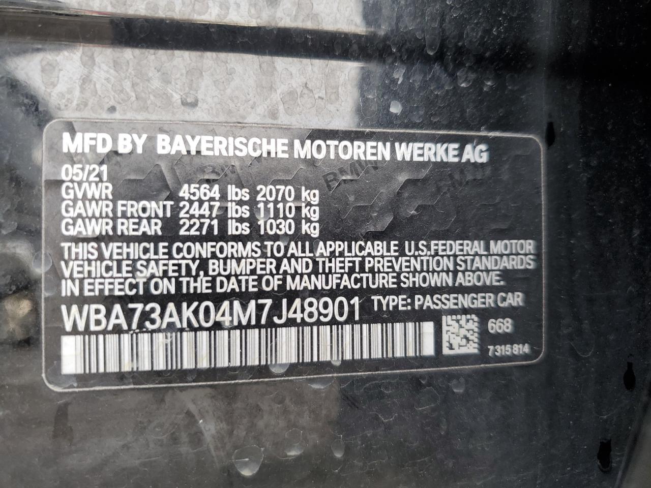 2021 BMW 228Xi VIN: WBA73AK04M7J48901 Lot: 78303043