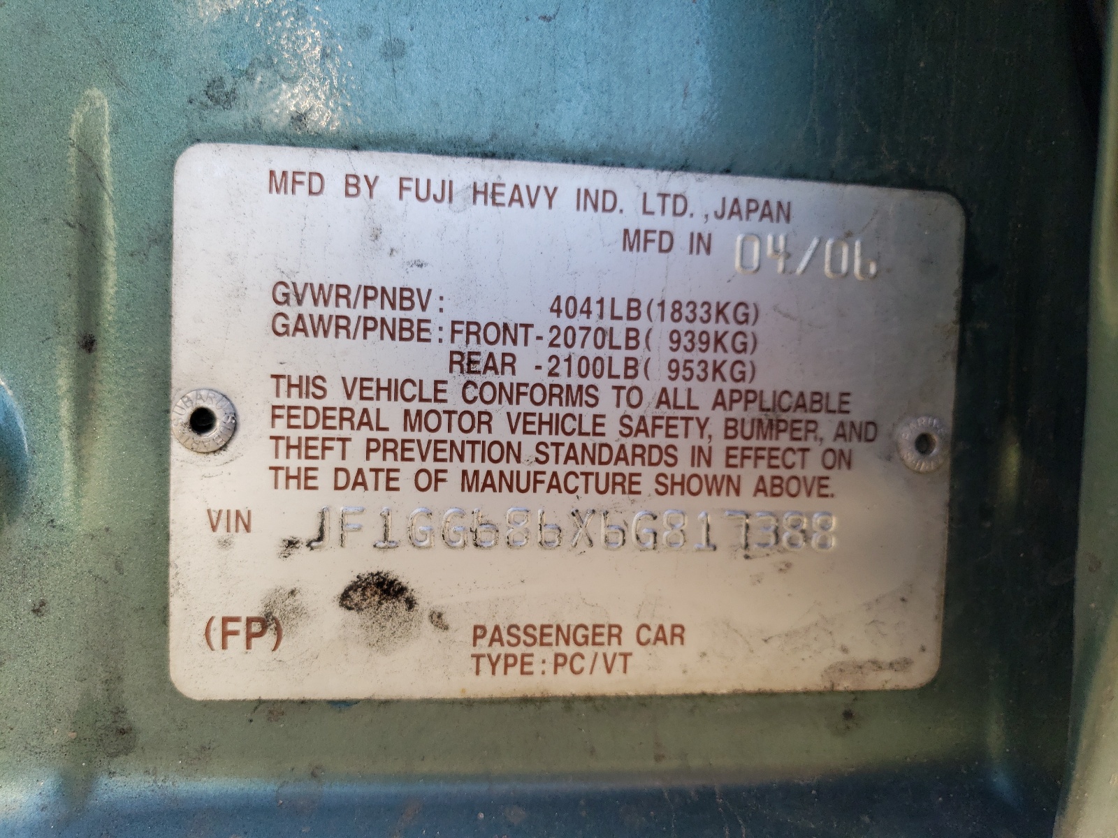 JF1GG686X6G817388 2006 Subaru Impreza Outback Sport