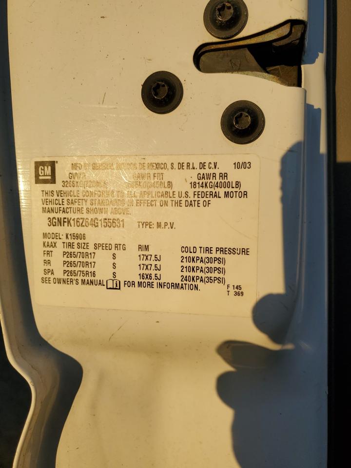 2004 Chevrolet Suburban K1500 VIN: 3GNFK16Z64G155631 Lot: 80996683