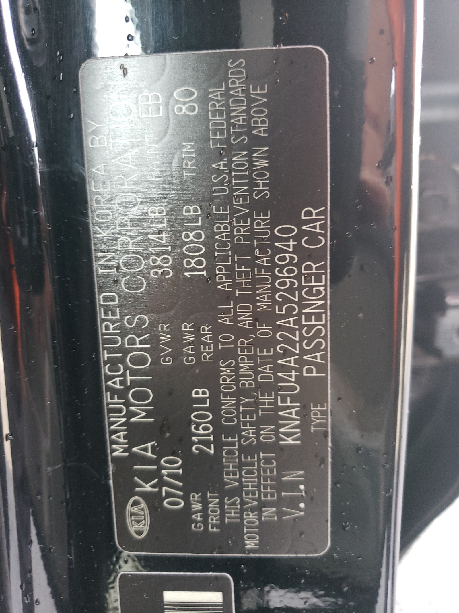 KNAFU4A22A5296940 2010 Kia Forte Ex