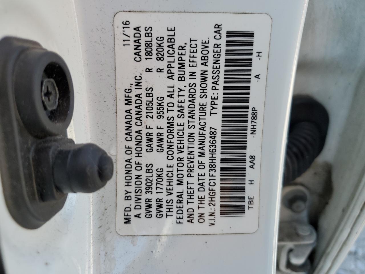 2HGFC1F38HH636487 2017 Honda Civic Ex