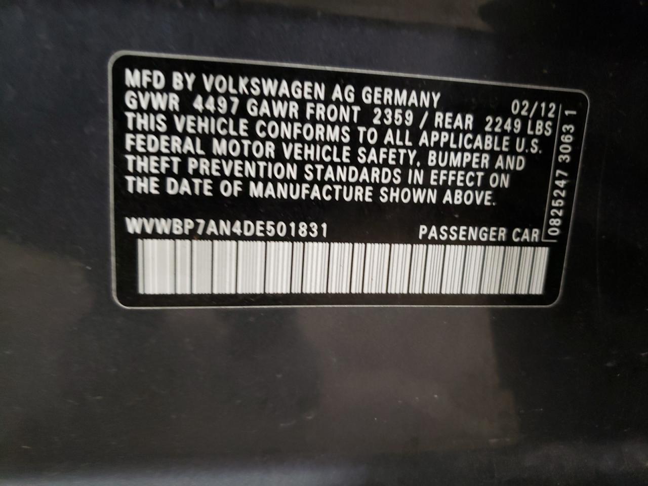 2013 Volkswagen Cc Sport VIN: WVWBP7AN4DE501831 Lot: 86886234