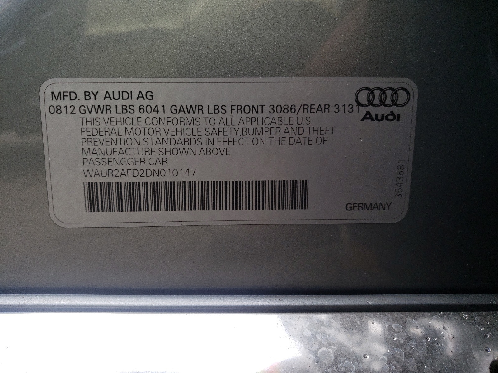 WAUR2AFD2DN010147 2013 Audi A8 L Quattro