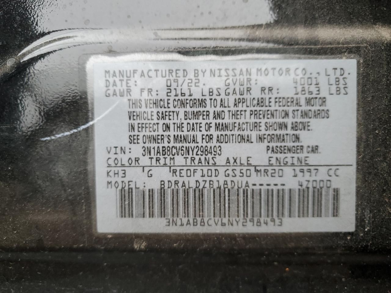 3N1AB8CV6NY298493 2022 Nissan Sentra Sv