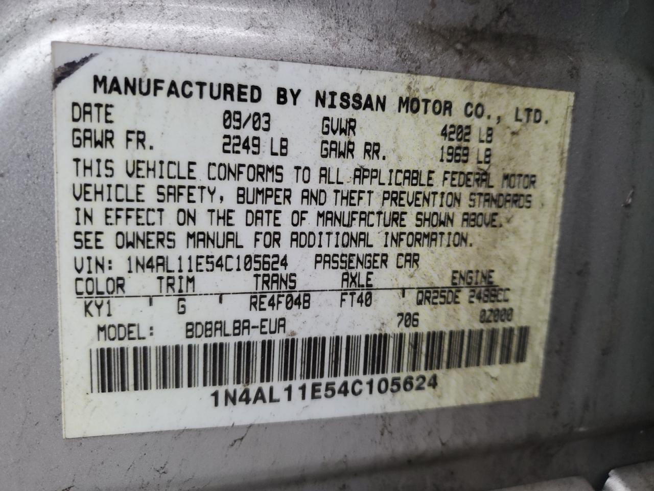 1N4AL11E54C105624 2004 Nissan Altima Base