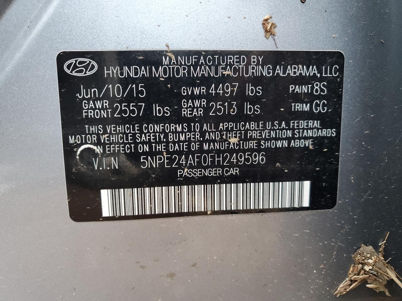 2015 Hyundai Sonata Se VIN: 5NPE24AF0FH249596 Lot: 82554883