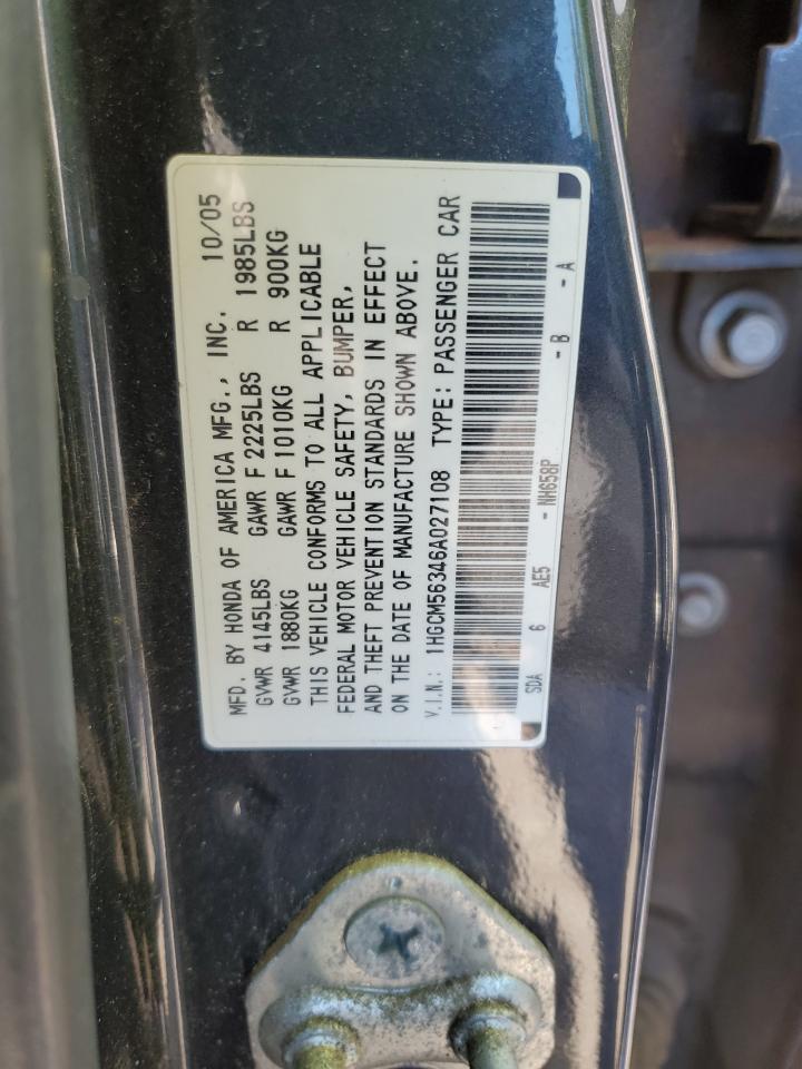 2006 Honda Accord Se VIN: 1HGCM56346A027108 Lot: 65010975