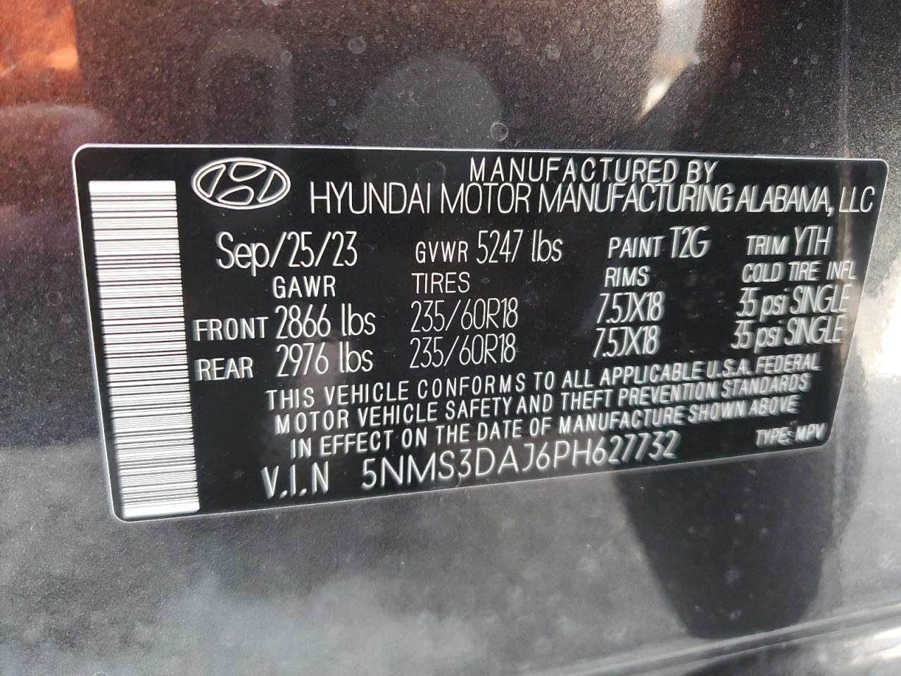 5NMS3DAJ6PH627732 2023 Hyundai Santa Fe Sel Premium