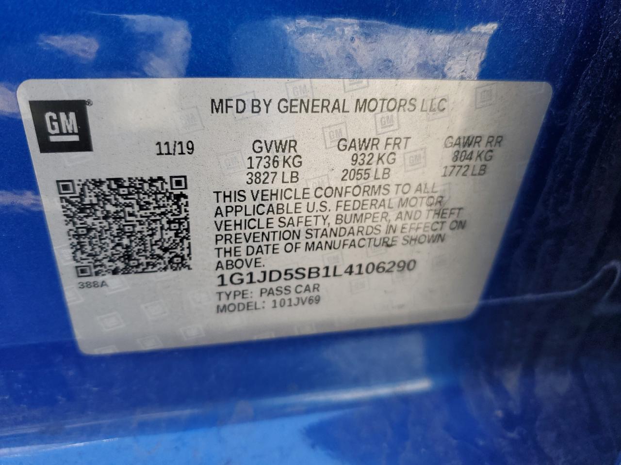 1G1JD5SB1L4106290 2020 Chevrolet Sonic Lt