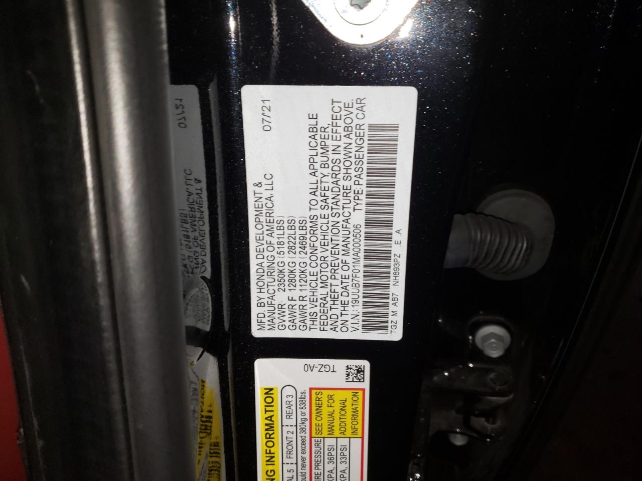 19UUB7F01MA000506 2021 Acura Tlx Type S