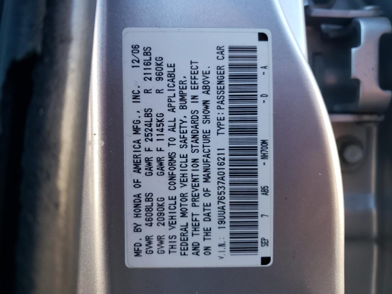 19UUA76537A016211 2007 Acura Tl Type S