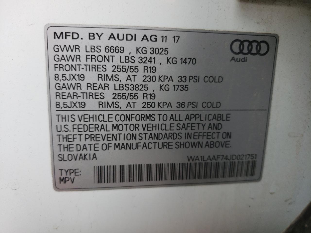 WA1LAAF74JD021751 2018 Audi Q7 Premium Plus