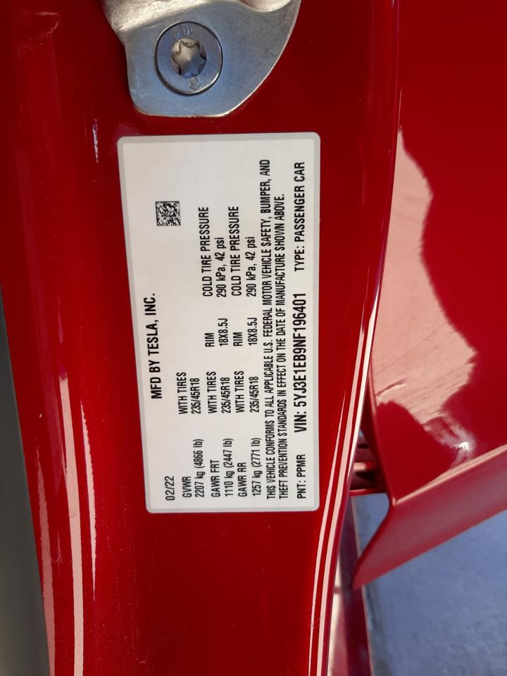 5YJ3E1EB9NF196401 2022 Tesla Model 3