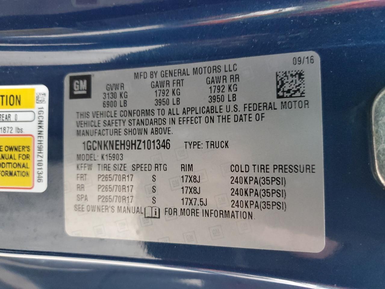 1GCNKNEH9HZ101346 CHEVROLET ALL Models 2017