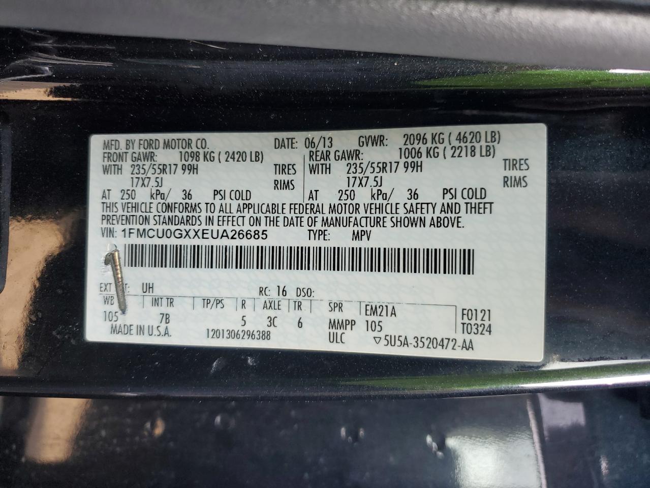 1FMCU0GXXEUA26685 2014 Ford Escape Se