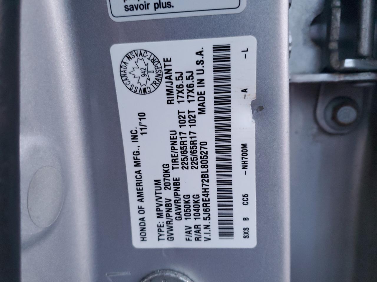 2011 Honda Cr-V Exl VIN: 5J6RE4H72BL805270 Lot: 81116833