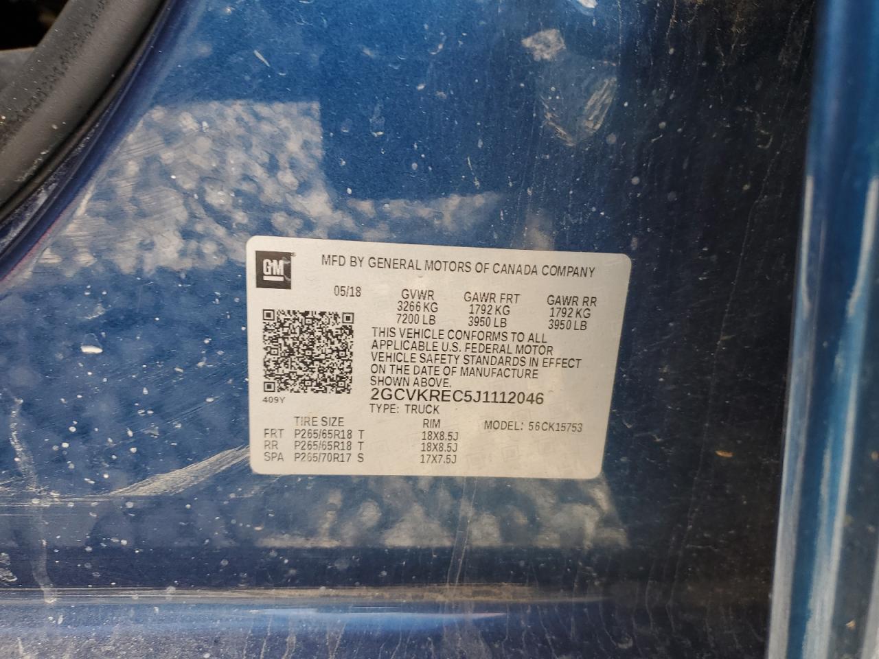 2018 Chevrolet Silverado K1500 Lt VIN: 2GCVKREC5J1112046 Lot: 68816885