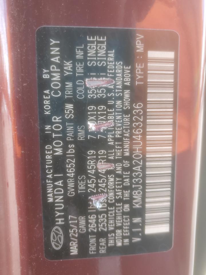 2017 Hyundai Tucson Limited VIN: KM8J33A20HU463236 Lot: 79207373