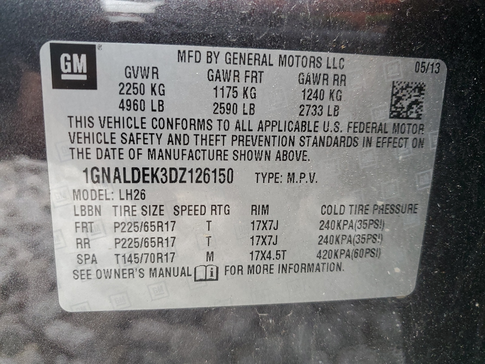 1GNALDEK3DZ126150 2013 Chevrolet Equinox Lt