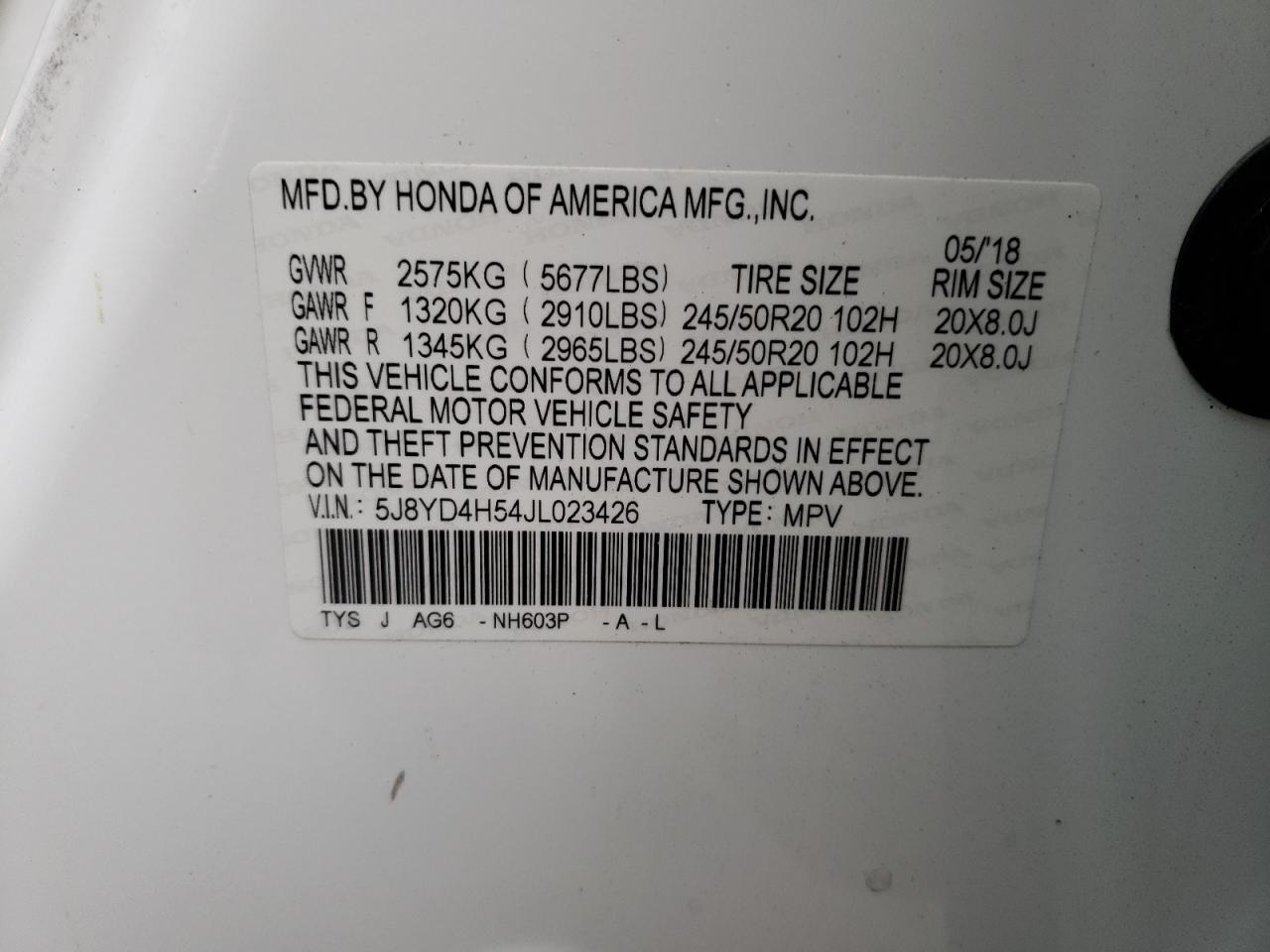 2018 Acura Mdx Technology VIN: 5J8YD4H54JL023426 Lot: 79049423