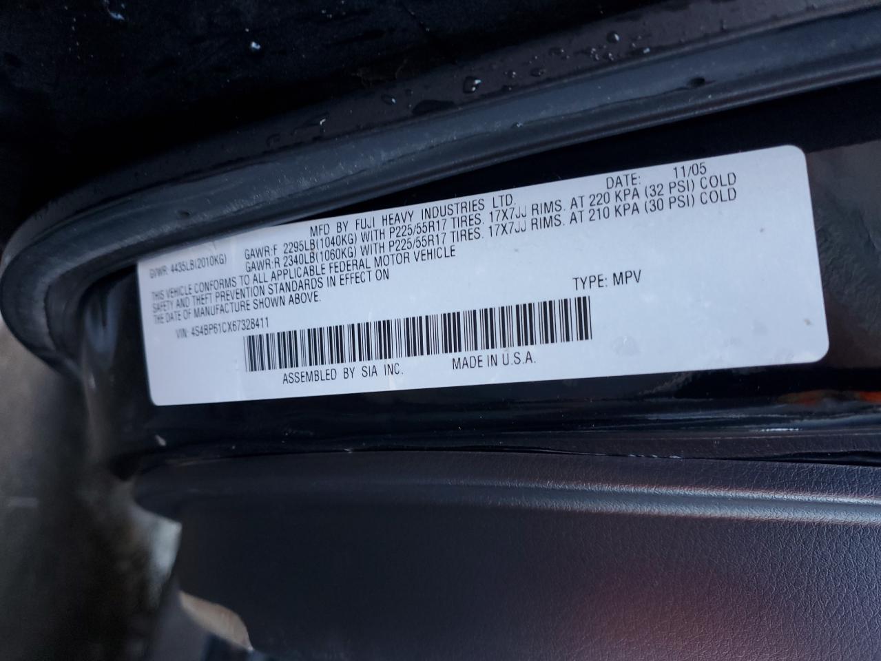 4S4BP61CX67328411 2006 Subaru Legacy Outback 2.5I