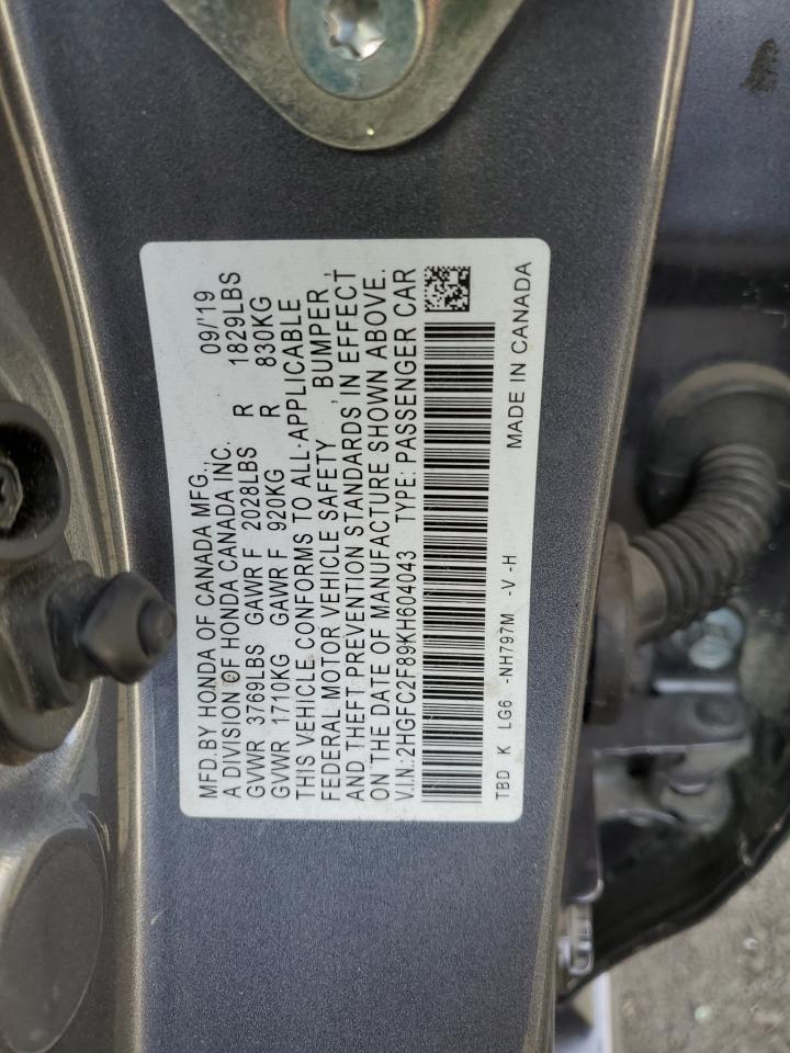 2HGFC2F89KH604043 2019 Honda Civic Sport