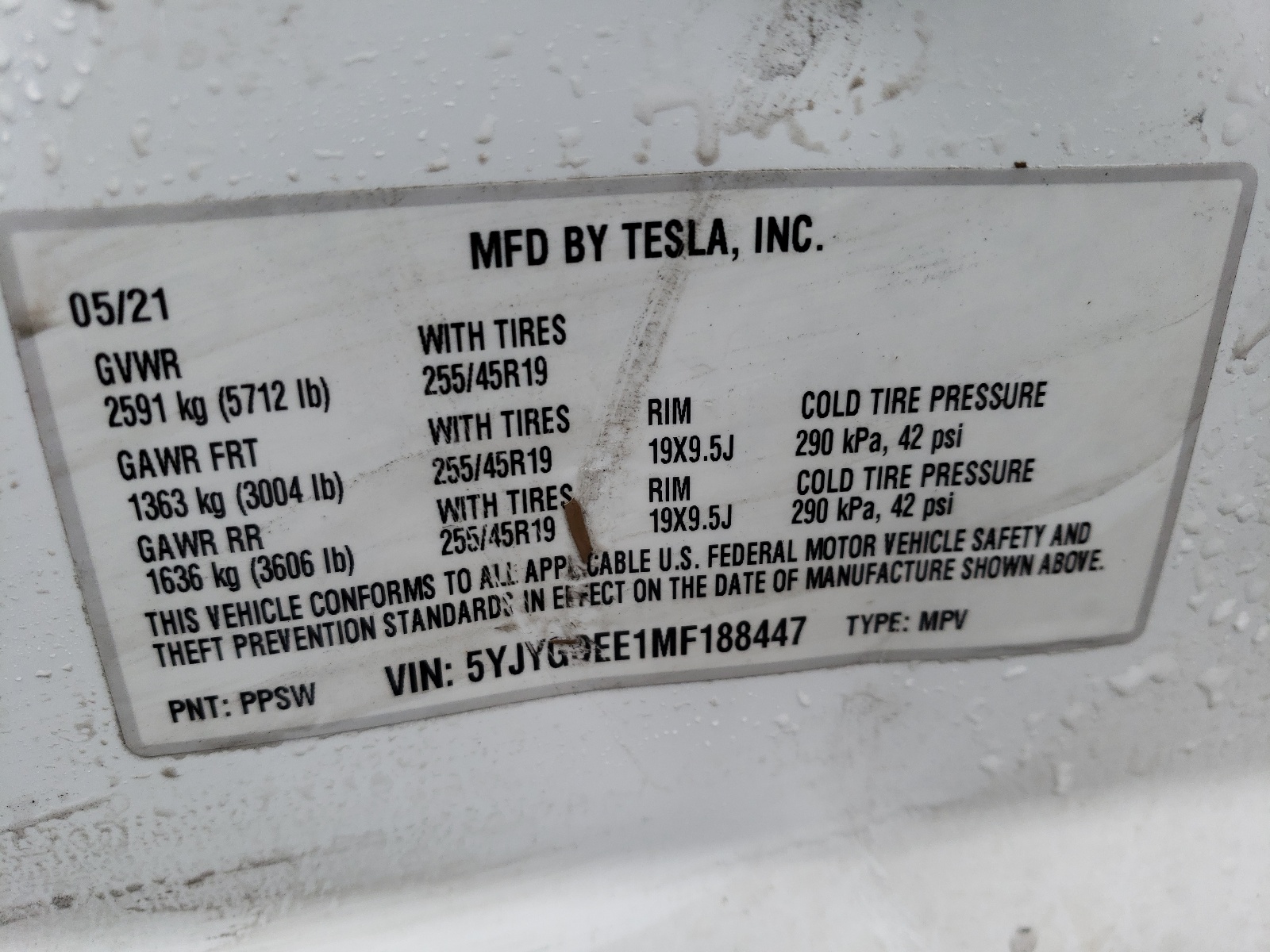 5YJYGDEE1MF188447 2021 Tesla Model Y