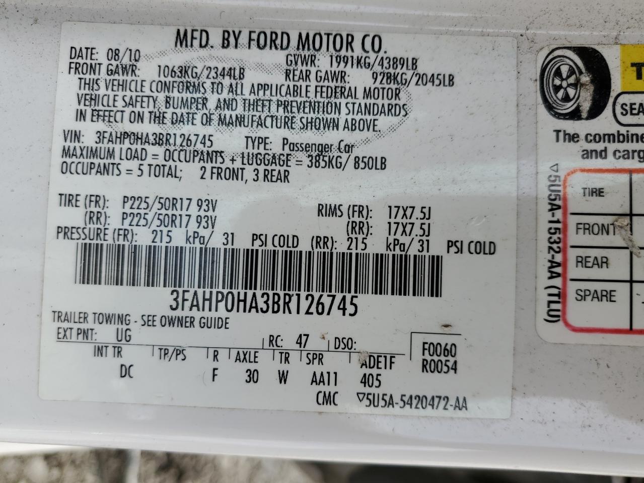 3FAHP0HA3BR126745 2011 Ford Fusion Se