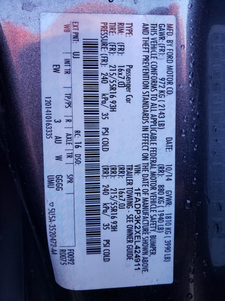 2014 Ford Focus Se VIN: 1FADP3K2XEL424911 Lot: 79421663