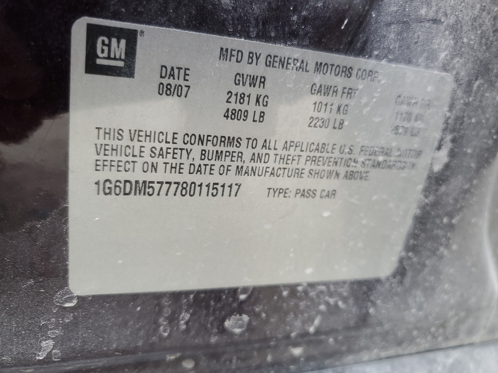 1G6DM577780115117 2008 Cadillac Cts