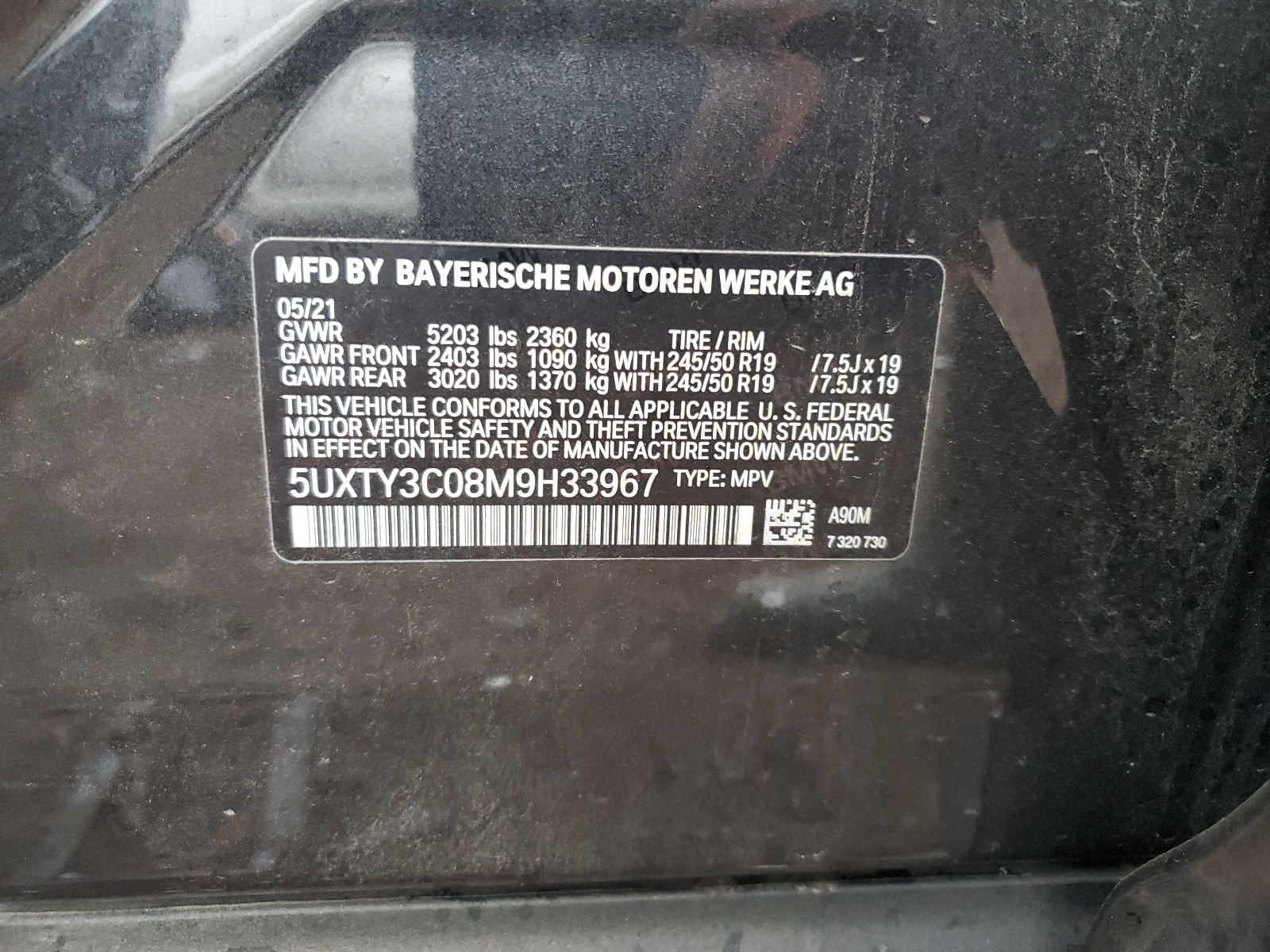 5UXTY3C08M9H33967 2021 BMW X3 Sdrive30I