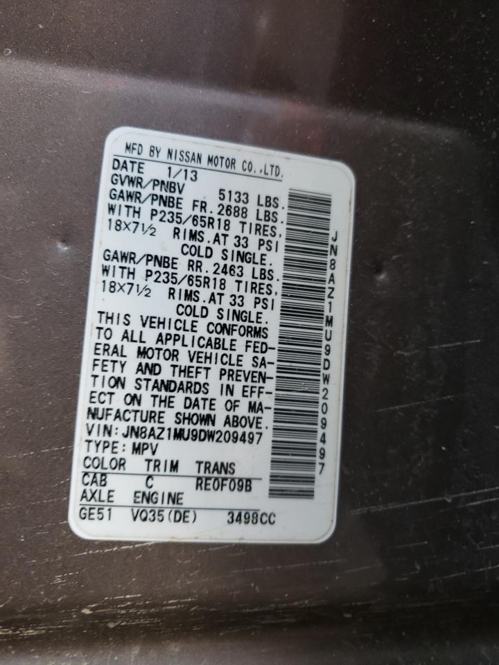 2013 Nissan Murano S VIN: JN8AZ1MU9DW209497 Lot: 78797573