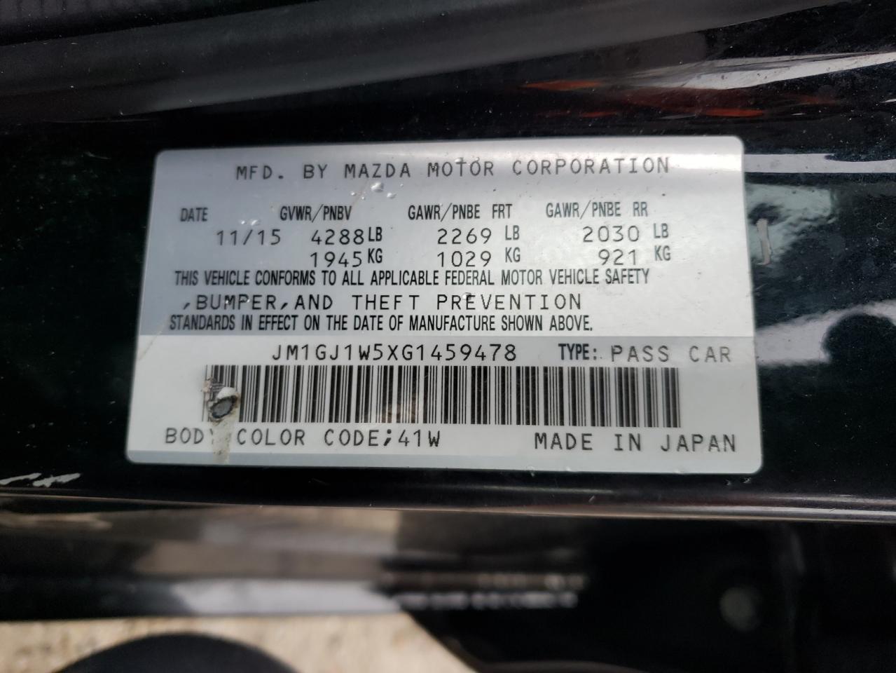 JM1GJ1W5XG1459478 2016 Mazda 6 Grand Touring