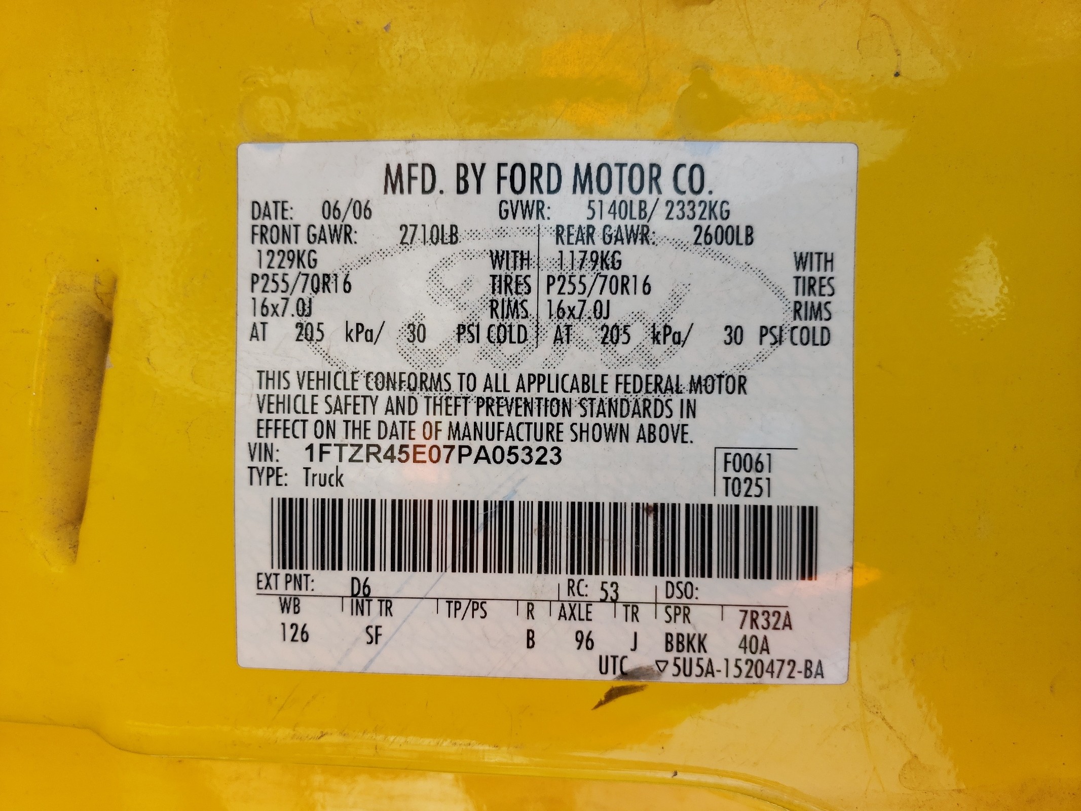 1FTZR45E07PA05323 2007 Ford Ranger Super Cab
