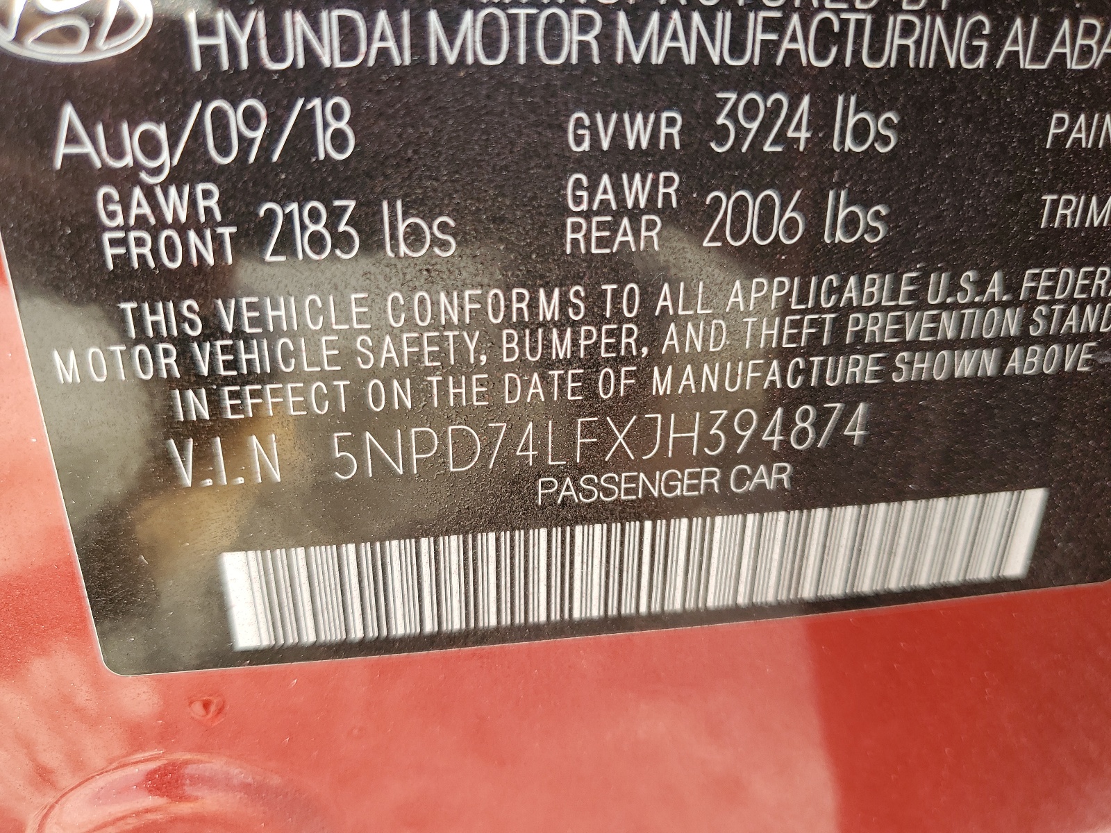 5NPD74LFXJH394874 2018 Hyundai Elantra Se